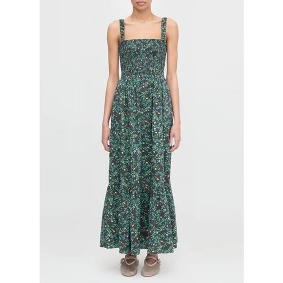 Hill House Home The Anjuli Nap Smocked Maxi Dress Midnight Garden Green XS - Picture 1 of 10
